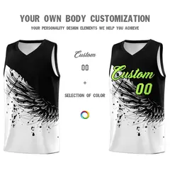 White Black Wing Pattern Basketball Sports Uniform Jersey 3