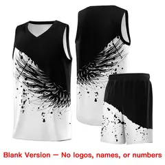 White Black Wing Pattern Basketball Sports Uniform Jersey 7