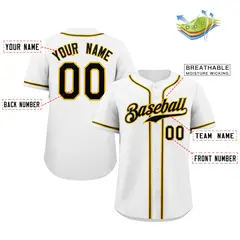White Black-Yellow Classic Authentic Baseball Jersey 2