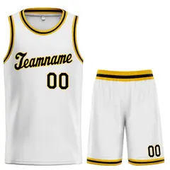 White Black-Yellow Classic Basketball Jersey 1