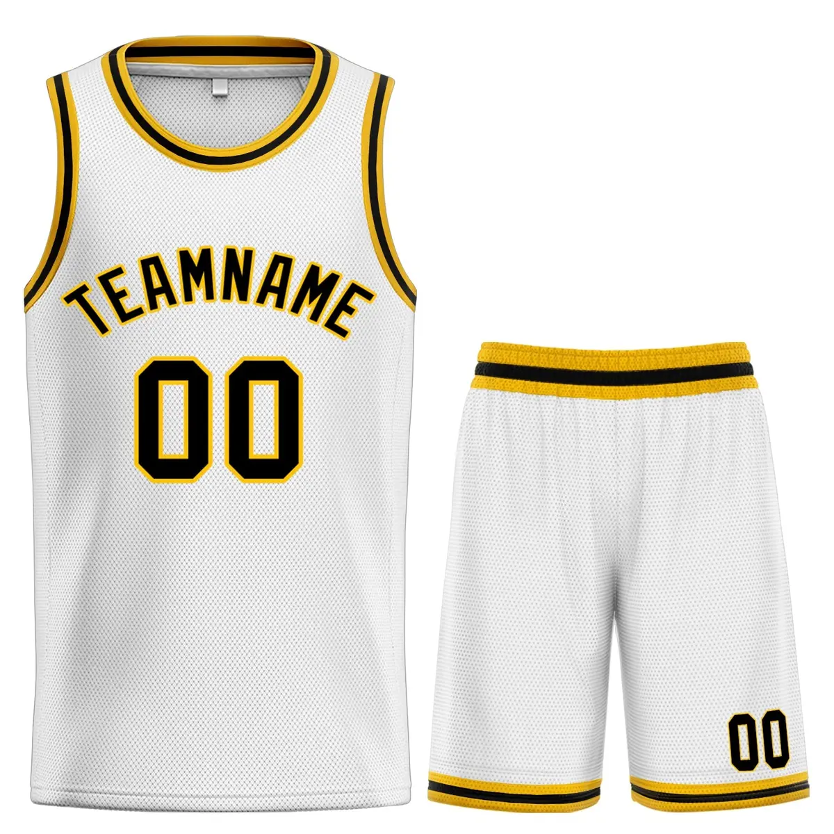 White Black-Yellow Classic Sets Curved Basketball Jersey