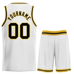 White Black-Yellow Classic Sets Curved Basketball Jersey 2