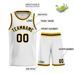 White Black-Yellow Classic Sets Curved Basketball Jersey 3