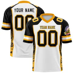 White Black-Yellow Raglan Sleeves Side Pattern Football Jersey 1
