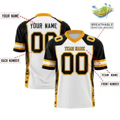 White Black-Yellow Raglan Sleeves Side Pattern Football Jersey 2