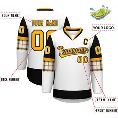 White Black-Yellow Raglan V-Neck Hockey Jersey 2