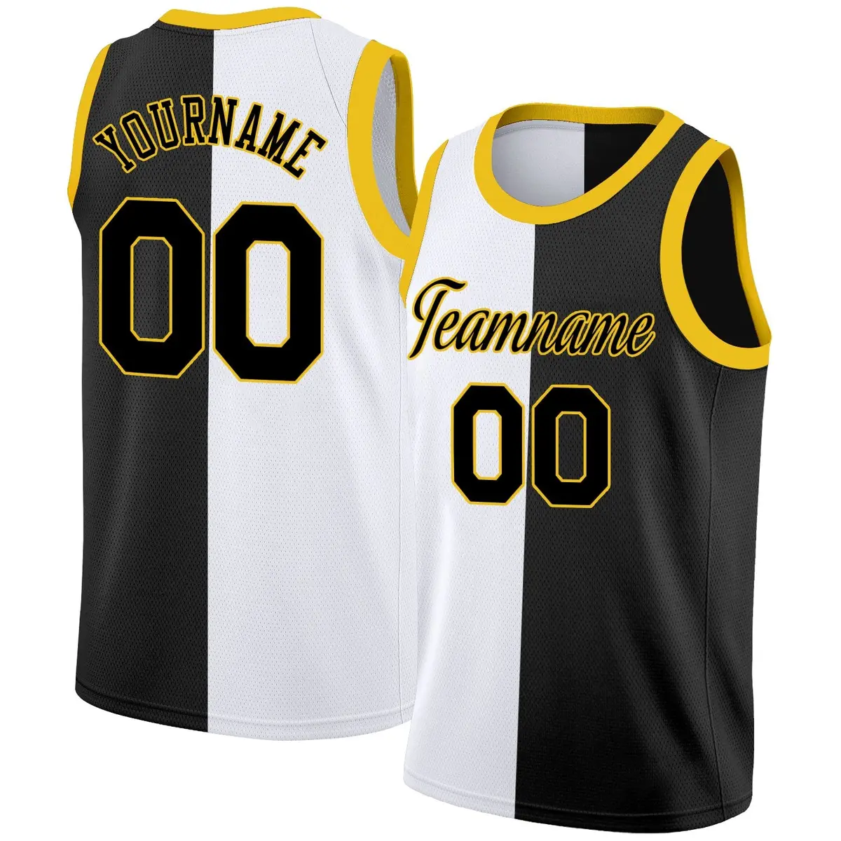 White Black-Yellow Split Fashion Basketball Jersey