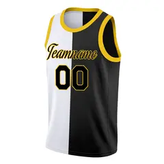 White Black-Yellow Split Fashion Basketball Jersey 3