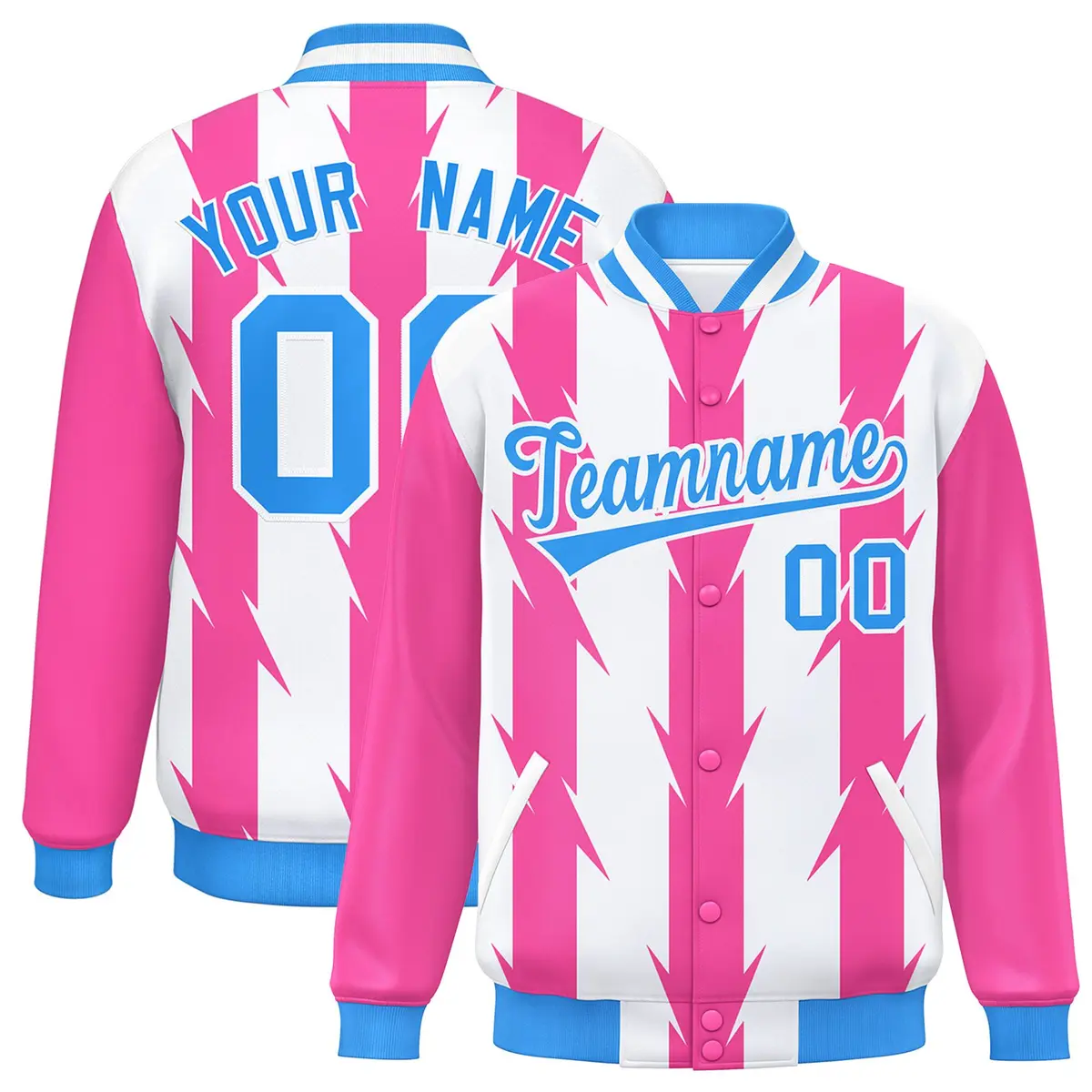 White Blade Pattern Raglan Varsity Letterman Baseball Jacket