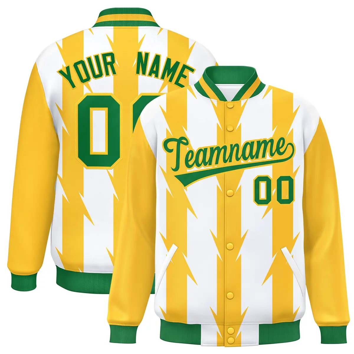 White Blade Pattern Raglan Varsity Letterman Baseball Jacket