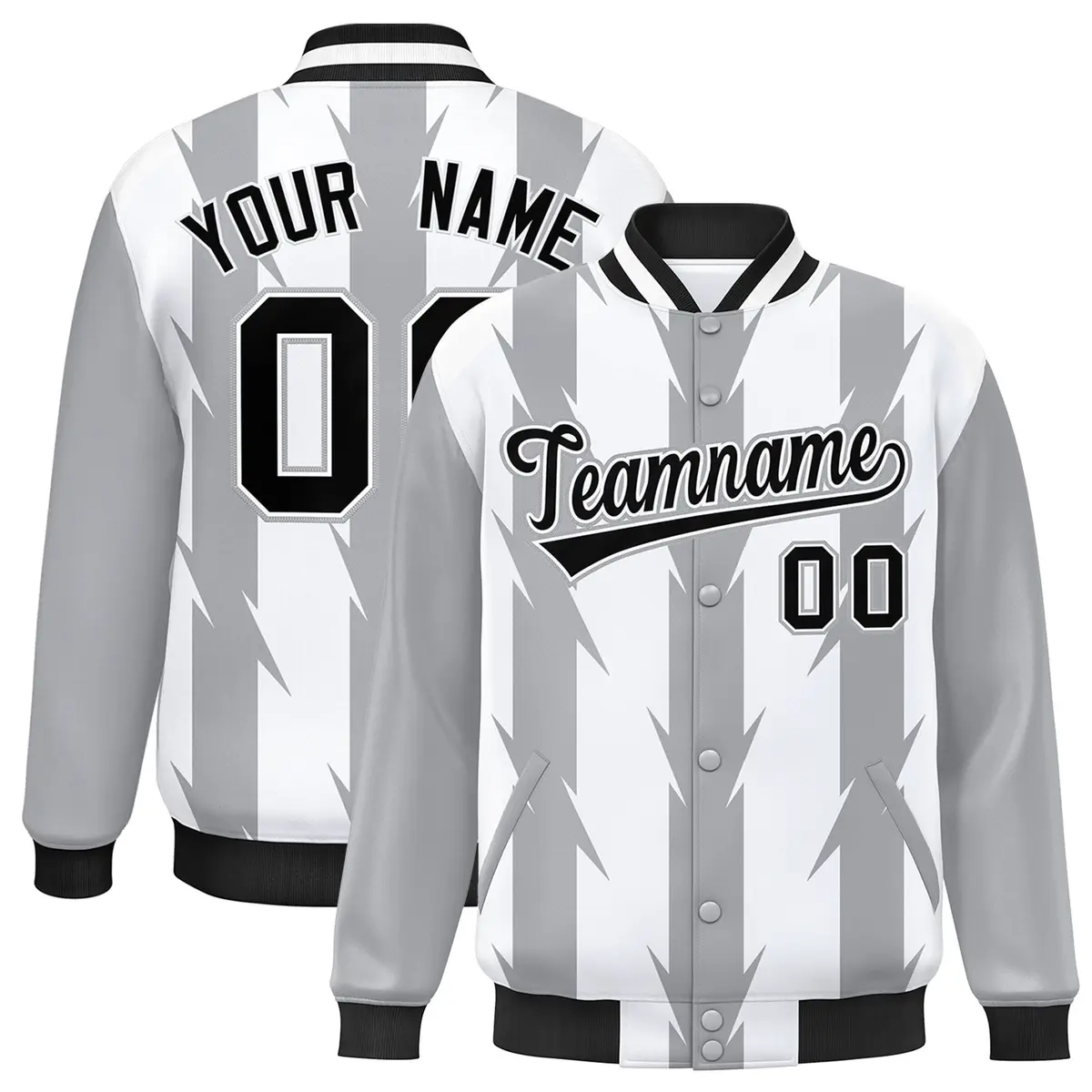 White Blade Pattern Raglan Varsity Letterman Baseball Jacket