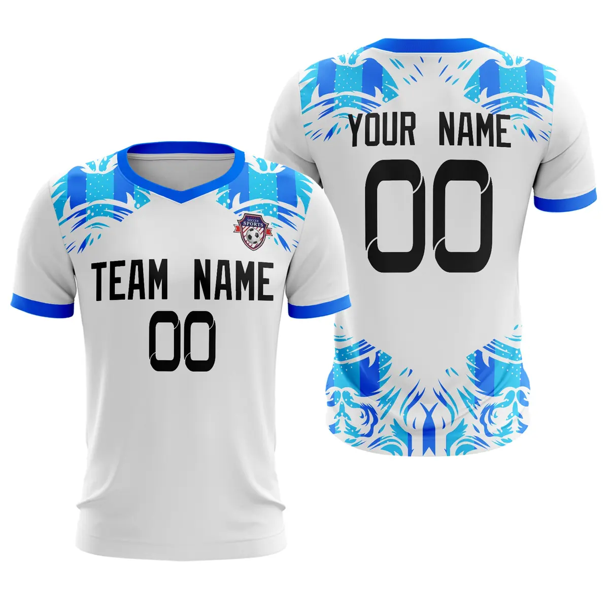 White Blue Athletic Sport Soccer Jersey