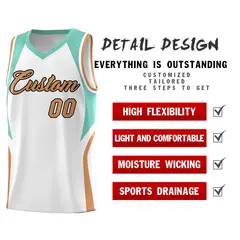 White Blue Buckskin Brown Color Block Basketball Jersey 2