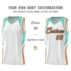 White Blue Buckskin Brown Color Block Basketball Jersey 3