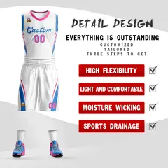 White Blue Classic Mesh Basketball Jersey 2