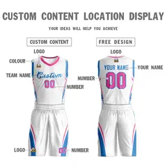 White Blue Classic Mesh Basketball Jersey 3