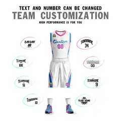 White Blue Classic Mesh Basketball Jersey 4