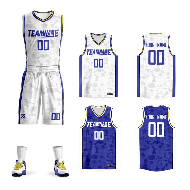 White Blue Double Side Sets Basketball Jersey