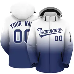 White Blue Gradient Hooded Outdoor Waterproof Jacket