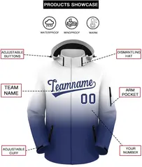 White Blue Gradient Hooded Outdoor Waterproof Jacket 2