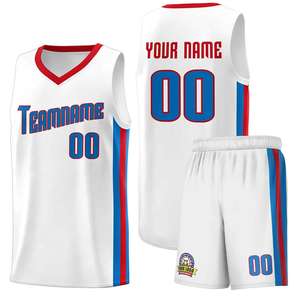 White Blue-Red Classic Basketball Jersey Sports Uniform Sets