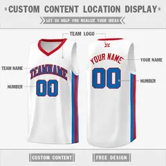 White Blue Red Classic Mesh Sport Basketball Jersey 2