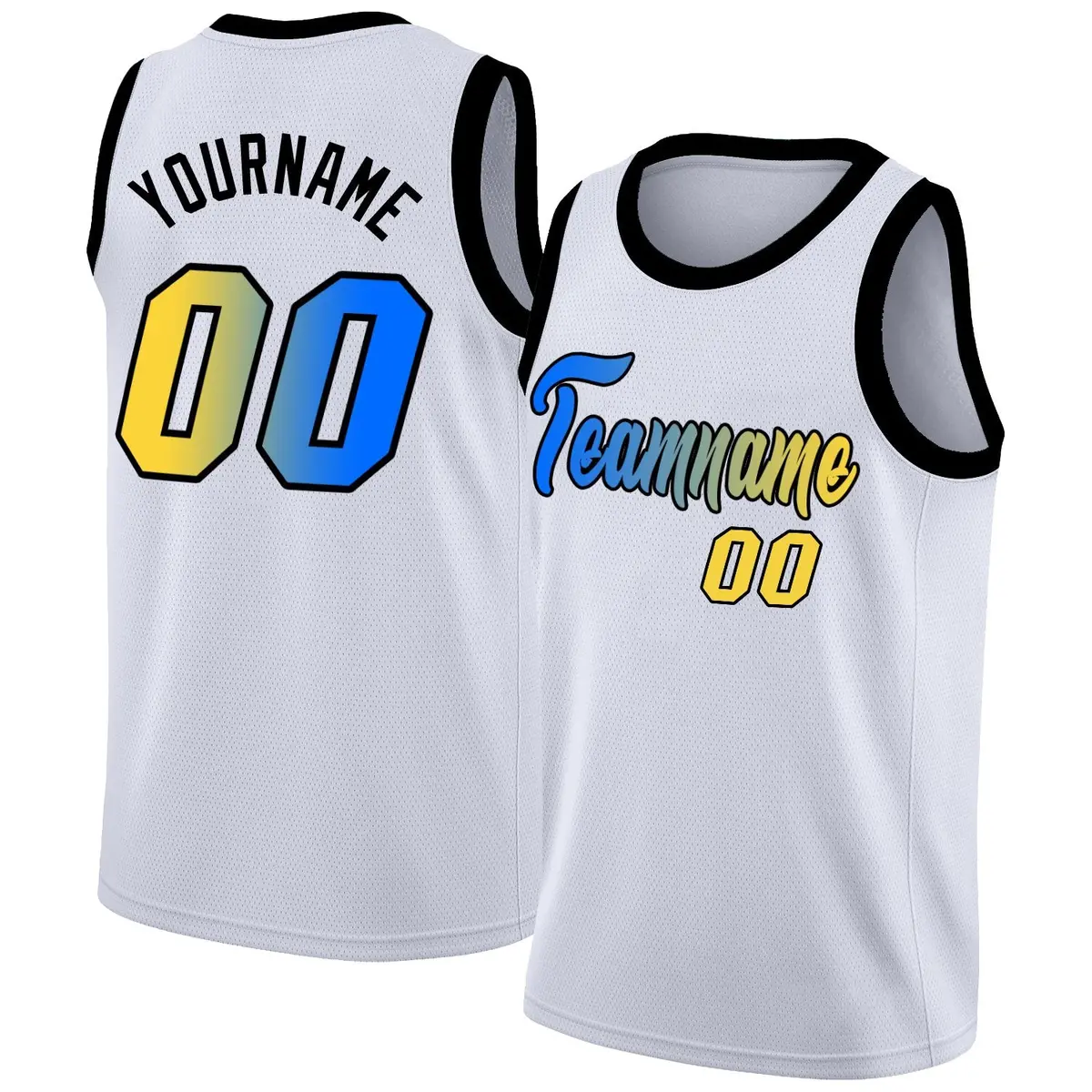 White Blue Yellow Black Gradient Fashion Basketball Jersey