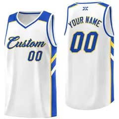 White Blue-Yellow Classic Mesh Basketball Jersey