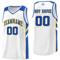 White Blue-Yellow Classic Mesh Basketball Jersey