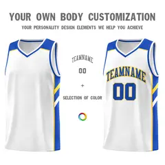 White Blue-Yellow Classic Mesh Basketball Jersey 3