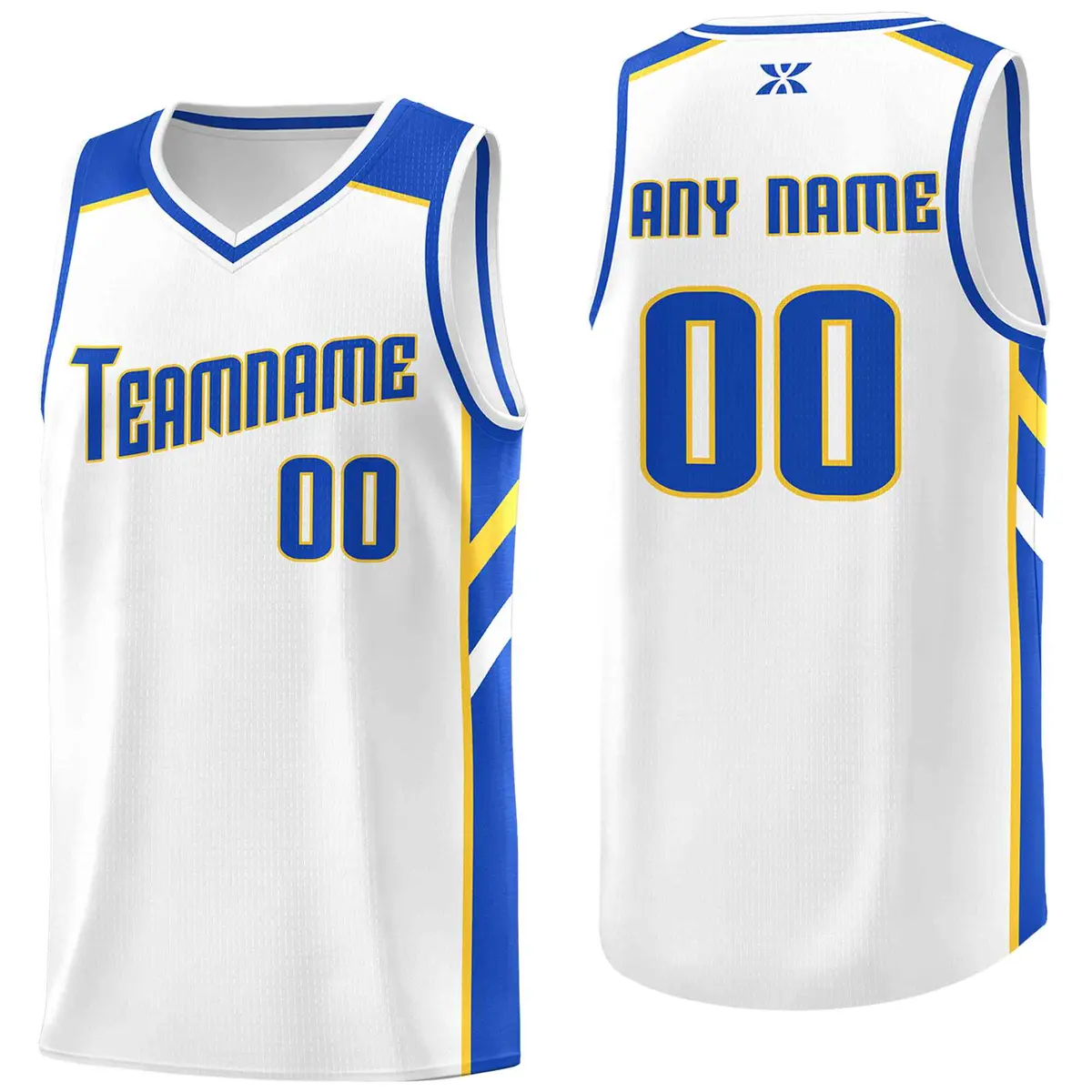 White Blue-Yellow Classic Mesh Basketball Jersey