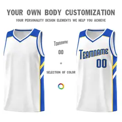 White Blue-Yellow Classic Mesh Basketball Jersey 3
