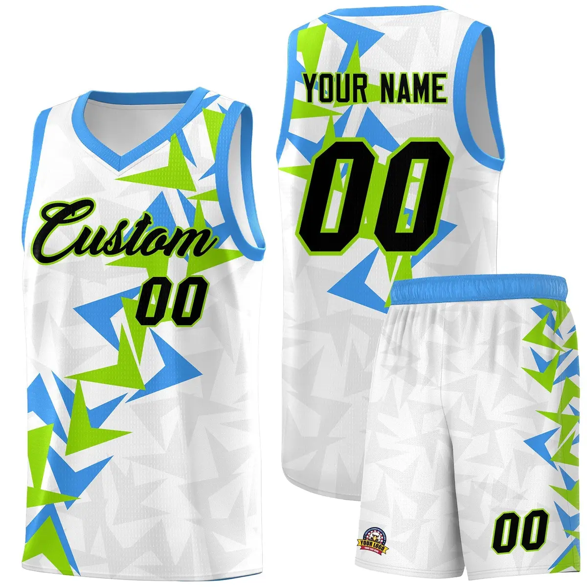 White Boomerang Pattern Basketball Jersey