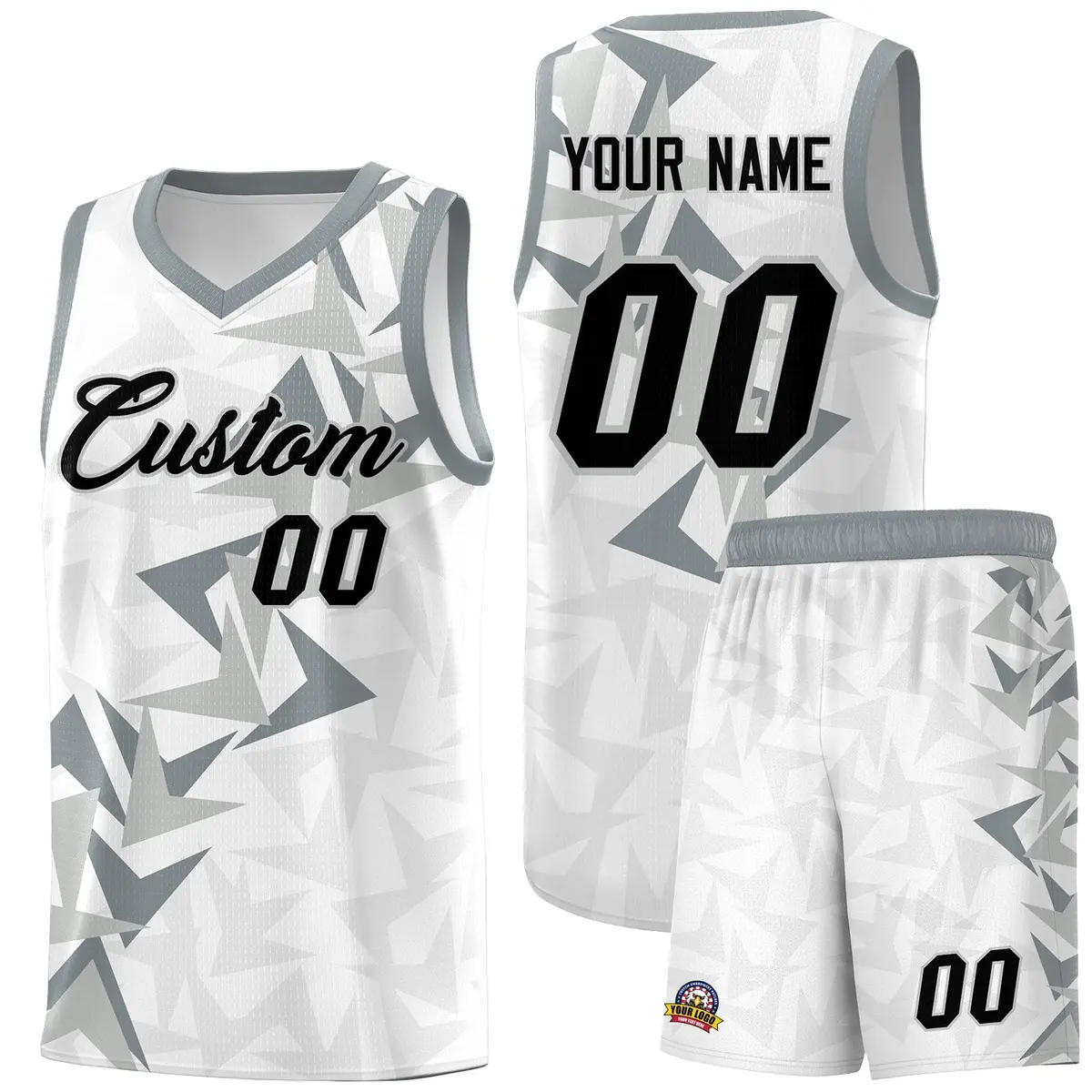 White Boomerang Pattern Basketball Jersey