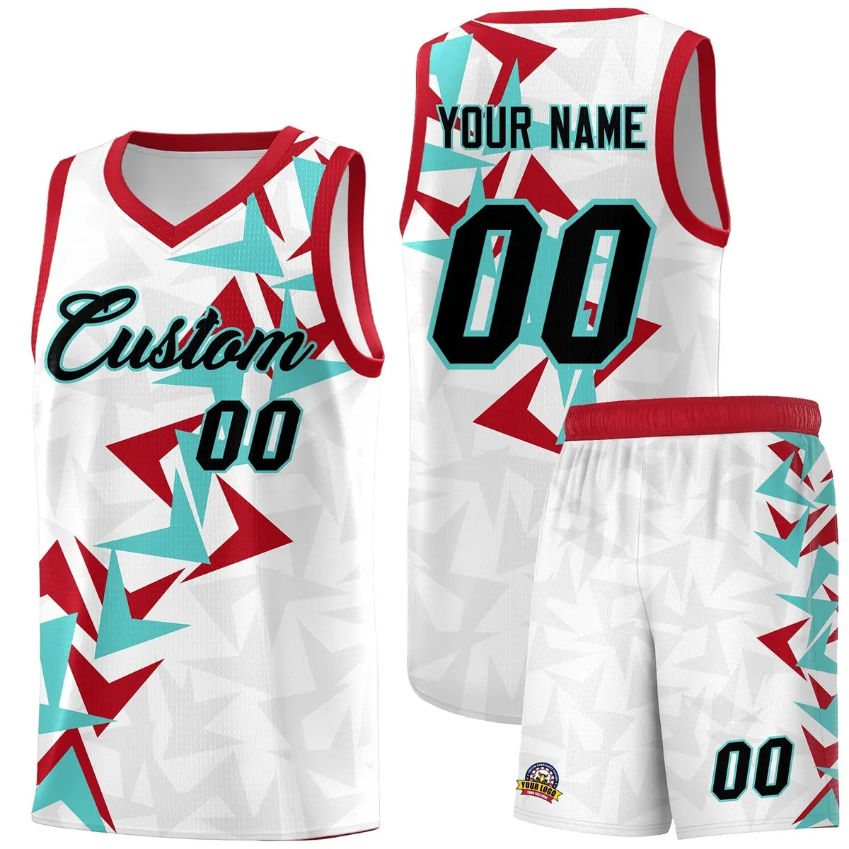 White Boomerang Pattern Basketball Jersey