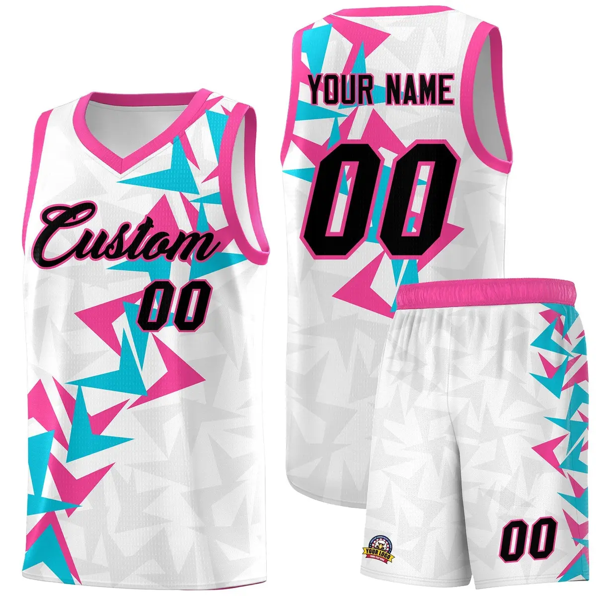 White Boomerang Pattern Basketball Jersey