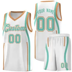 White Bright Green Buckskin Brown Ribbon Pattern Basketball Kit 1