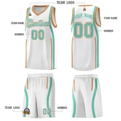 White Bright Green Buckskin Brown Ribbon Pattern Basketball Kit 5