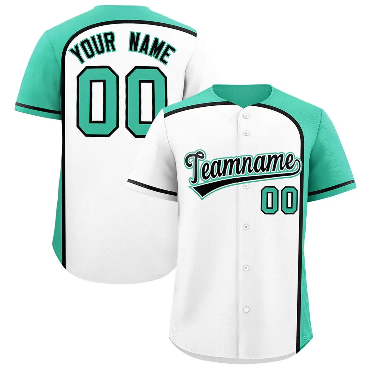 White Bright Green Color Block Authentic Baseball Jersey