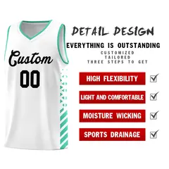 White Bright Green Diamond Stripe Side Basketball Jersey 2