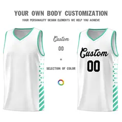 White Bright Green Diamond Stripe Side Basketball Jersey 3