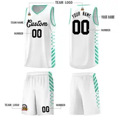 White Bright Green Diamond Stripe Side Basketball Jersey 5
