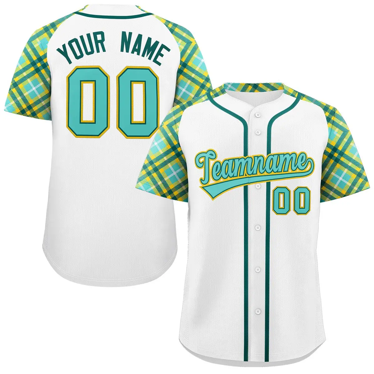 White Bright Green-Gold Raglan Sleeves Baseball Jersey