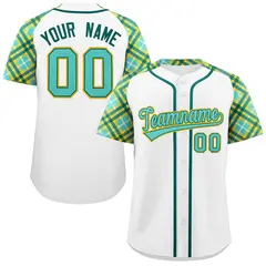 White Bright Green-Gold Raglan Sleeves Baseball Jersey 1