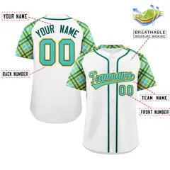 White Bright Green-Gold Raglan Sleeves Baseball Jersey 2