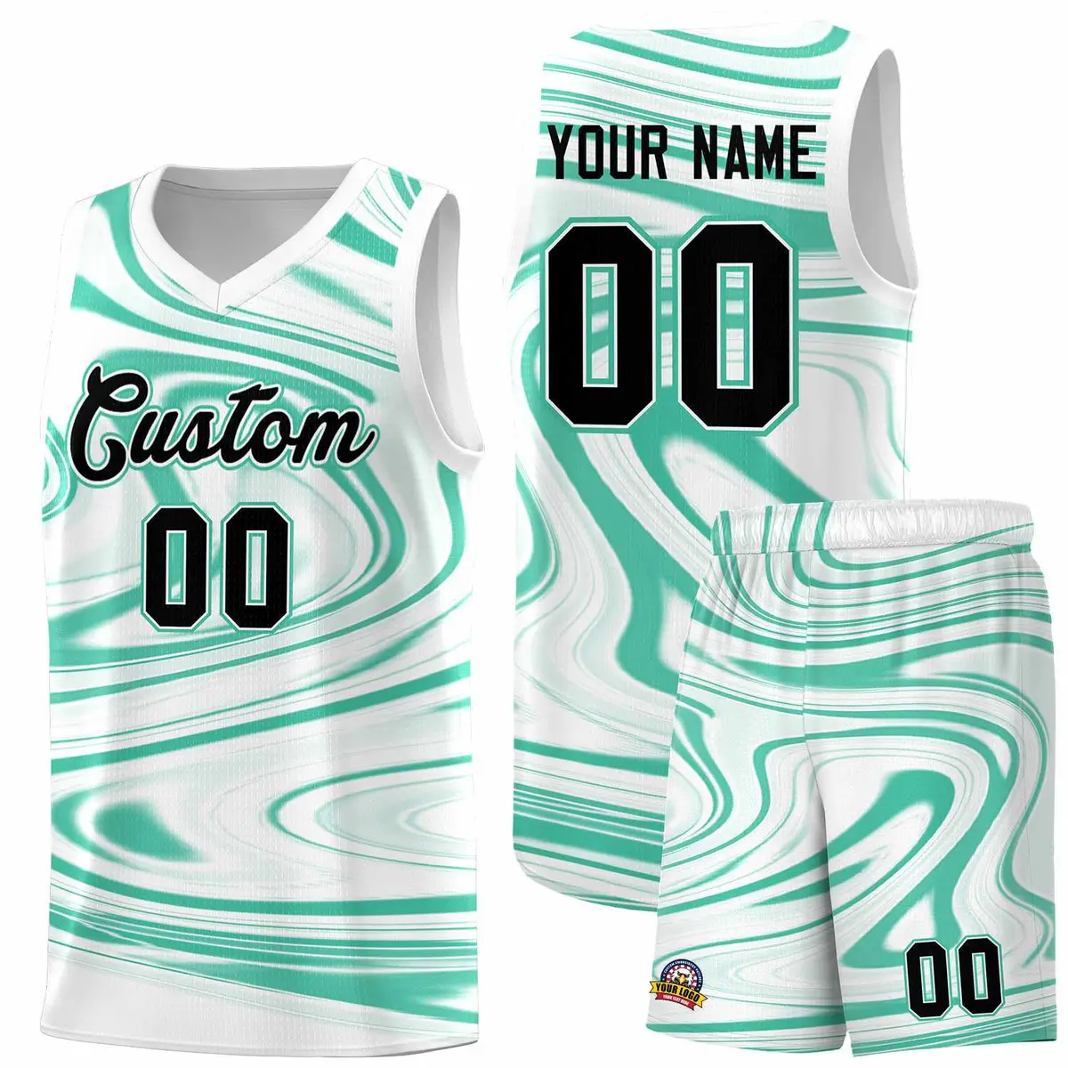 White Bright Green Graffiti Fluids Basketball Jersey Sets