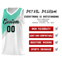White Bright Green Gray Diagonal Stripes Color Block Basketball Jersey 2