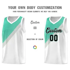 White Bright Green Gray Diagonal Stripes Color Block Basketball Jersey 3