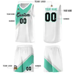 White Bright Green Gray Diagonal Stripes Color Block Basketball Jersey 5