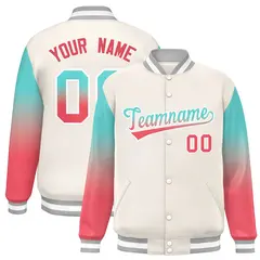White Bright Green-Light Red Gradient Varsity Full-Snap Raglan Baseball Jacket 1
